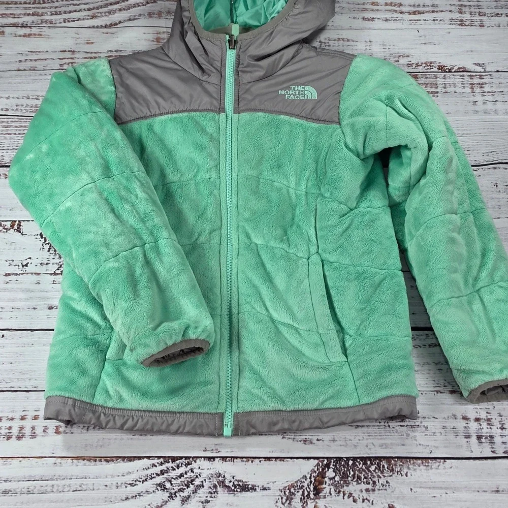 The North Face REVERSIBLE Jacket Girls S 7/8 Mint Green Grey Excellent Mossbud